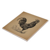Brown Antique Rooster Illustration Hühnerparadies Fliese (Seite)
