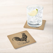 Brown Antique Rooster Illustration Hühnerparadies Rechteckiger Pappuntersetzer (Vor Ort)