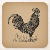 Brown Antique Rooster Illustration Hühnerparadies Rechteckiger Pappuntersetzer (Vorderseite)