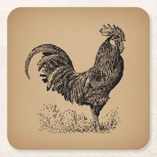 Brown Antique Rooster Illustration Hühnerparadies Rechteckiger Pappuntersetzer (Vorderseite)