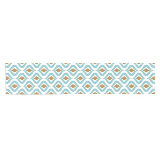 Brown Aqua Aquamarin Blue Ikat Ogee Art Pattern Kurzer Tischläufer (Horizontal)