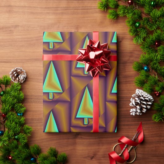 Brown Aquamarin Metallic Trees Puffy Geschenkpapier (Feiertagsgeschenk)