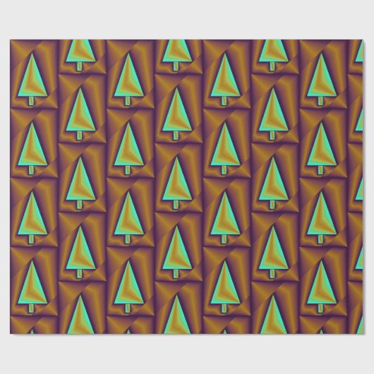 Brown Aquamarin Metallic Trees Puffy Geschenkpapier (Flach)