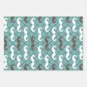 Brown & Aquamarin Mustache & Comb Set des Vaters v Geschenkpapier Set (Vorderseite)