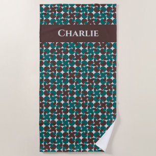 Brown & Aquamarin Retro "70er Motifs Personalisier Strandtuch