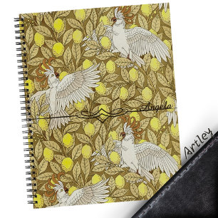 Brown Art Nouveau Cockatoo Lemon Individuelle Name Notizblock