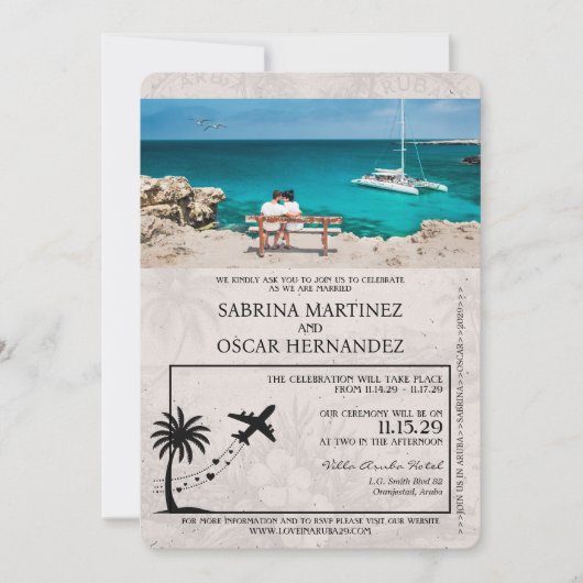 Brown Aruba Pass Einladung zur Hochzeit (Vorderseite)