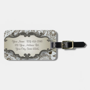 Brown auf blauem Blumen mit Nummernschild Gepäckanhänger