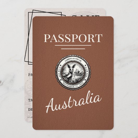 Brown Australia Passport Save the Date (Vorne/Hinten)