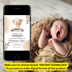 Brown Autumn Blätter Stroller Baby Boy Aqiqah Invi Einladung