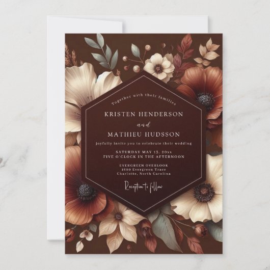 Brown Autumn Bloom Wedding Einladung (Vorderseite)