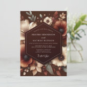 Brown Autumn Bloom Wedding Einladung (Stehend Vorderseite)