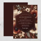 Brown Autumn Bloom Wedding Einladung (Vorne/Hinten)
