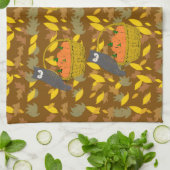 Brown Autumn Owl Pumpkin Pattern Dish Towel Geschirrtuch (Gefaltet)