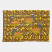 Brown Autumn Owl Pumpkin Pattern Dish Towel Geschirrtuch (Horizontal)