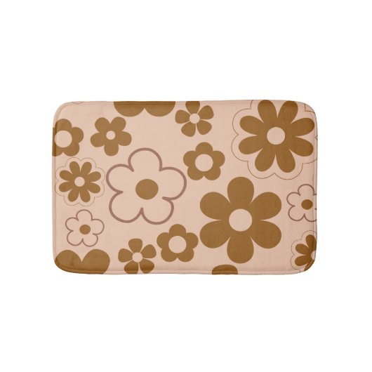 Brown Autumn Retro Y2K Hippie Blume Muster Badematte (Vorderseite)