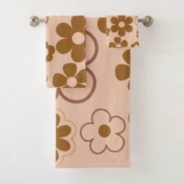 Brown Autumn Retro Y2K Hippie Blume Muster Badhandtuch Set