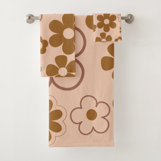 Brown Autumn Retro Y2K Hippie Blume Muster Badhandtuch Set (Insitu)