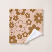 Brown Autumn Retro Y2K Hippie Blume Muster Badhandtuch Set (Waschlappen)