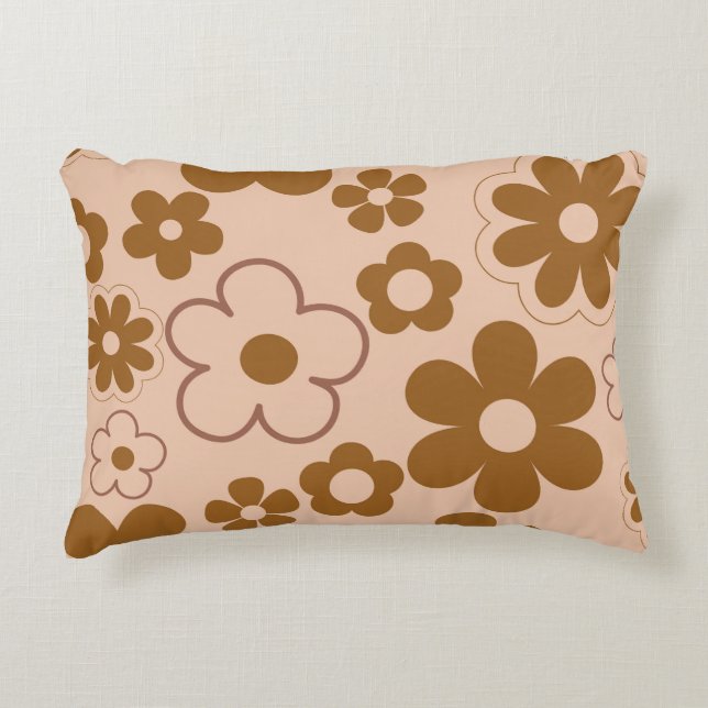 Brown Autumn Retro Y2K Hippie Blume Muster Dekokissen (Vorderseite)