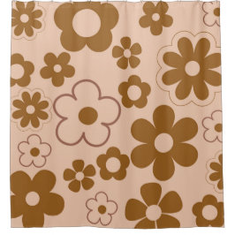 Brown Autumn Retro Y2K Hippie Blume Muster Duschvorhang