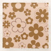 Brown Autumn Retro Y2K Hippie Blume Muster Glasuntersetzer (Vorderseite)