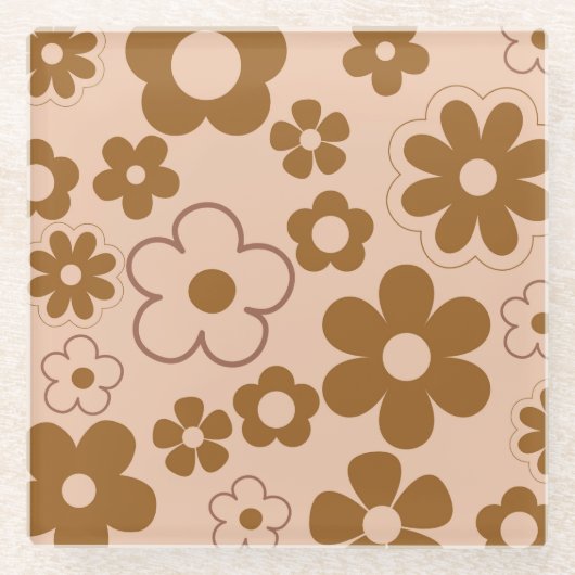 Brown Autumn Retro Y2K Hippie Blume Muster Glasuntersetzer (Vorderseite)
