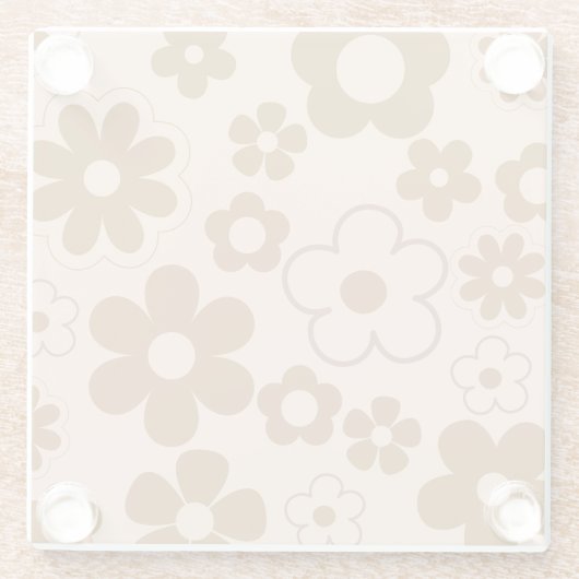 Brown Autumn Retro Y2K Hippie Blume Muster Glasuntersetzer (Rückseite)