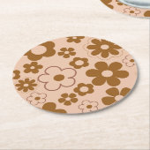 Brown Autumn Retro Y2K Hippie Blume Muster Runder Pappuntersetzer (Angewinkelt)