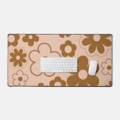 Brown Autumn Retro Y2K Hippie Blume Muster Schreibtischunterlage (Tastatur & Maus)