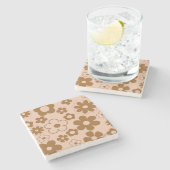 Brown Autumn Retro Y2K Hippie Blume Muster Steinuntersetzer (Seitenansicht)