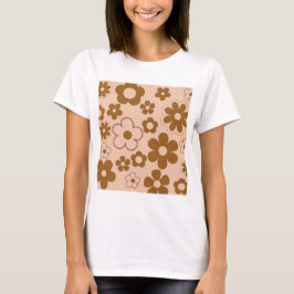 Brown Autumn Retro Y2K Hippie Blume Muster T-Shirt