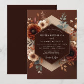 Brown Autumnal Bloom Wedding Einladung (Vorne/Hinten)
