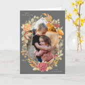 Brown Autumnal Florals Erntedank Foto Karte (Gelbe Blume)