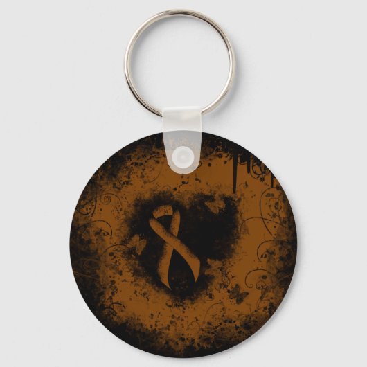 Brown Awareness Ribbon Grunge Herz Schlüsselanhänger (Vorderseite)