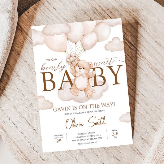 Brown Baby Bear Balloon Babydusche Einladung