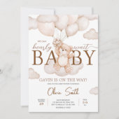 Brown Baby Bear Balloon Babydusche Einladung (Vorderseite)