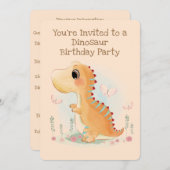 Brown Baby Dinosaur Geburtstagsparty Einladung (Vorne/Hinten)