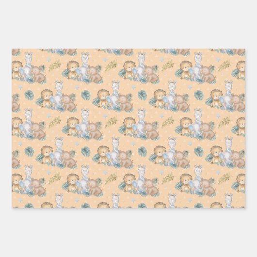 Brown Baby Lion Elephant Rhino Wrapping Paper She Geschenkpapier Set (Vorderseite 2)