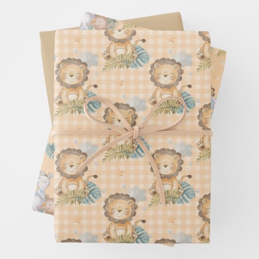 Brown Baby Lion Elephant Rhino Wrapping Paper She Geschenkpapier Set (Beispiel)