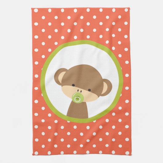 Brown Baby Monkey mit Schnuller auf Polka Dots Handtuch (Vertikal)