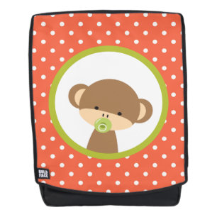 Brown Baby Monkey mit Schnuller auf Polka Dots Rucksack