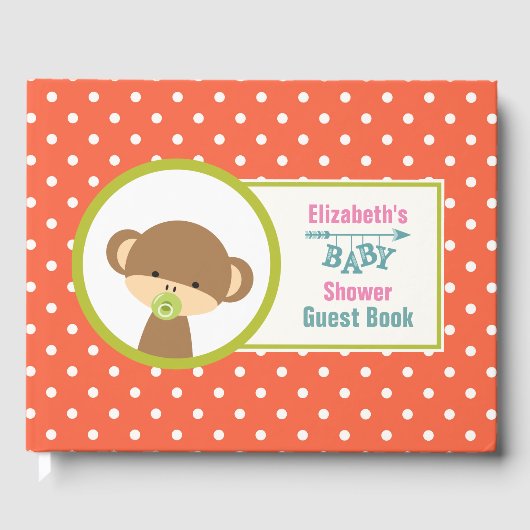 Brown Baby Monkey mit Schnuller Baby Dusche Gästebuch (Vorderseite)
