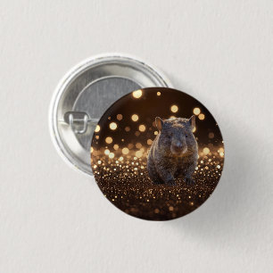 Brown Baby Wombat on Brown Bokeh Bliss, Button