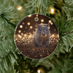 Brown Baby Wombat on Brown Bokeh Bliss, Keramik Ornament