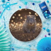 Brown Baby Wombat on Brown Bokeh Bliss, Pappteller (Party)