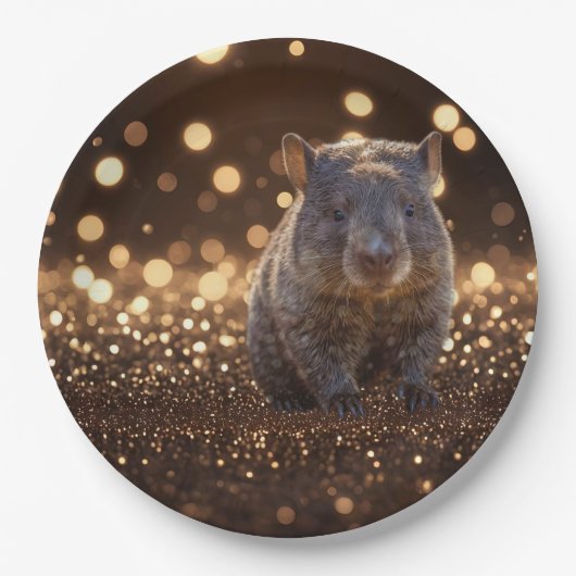 Brown Baby Wombat on Brown Bokeh Bliss, Pappteller (Vorderseite)