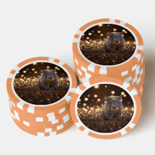 Brown Baby Wombat on Brown Bokeh Bliss, Pokerchips