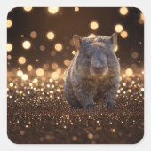 Brown Baby Wombat on Brown Bokeh Bliss, Quadratischer Aufkleber (Vorderseite)