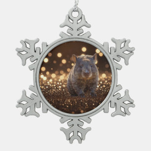 Brown Baby Wombat on Brown Bokeh Bliss, Schneeflocken Zinn-Ornament